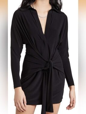 Norma Kamali Women's Mini Tie Front four arm Dress black travel 4 sleeve